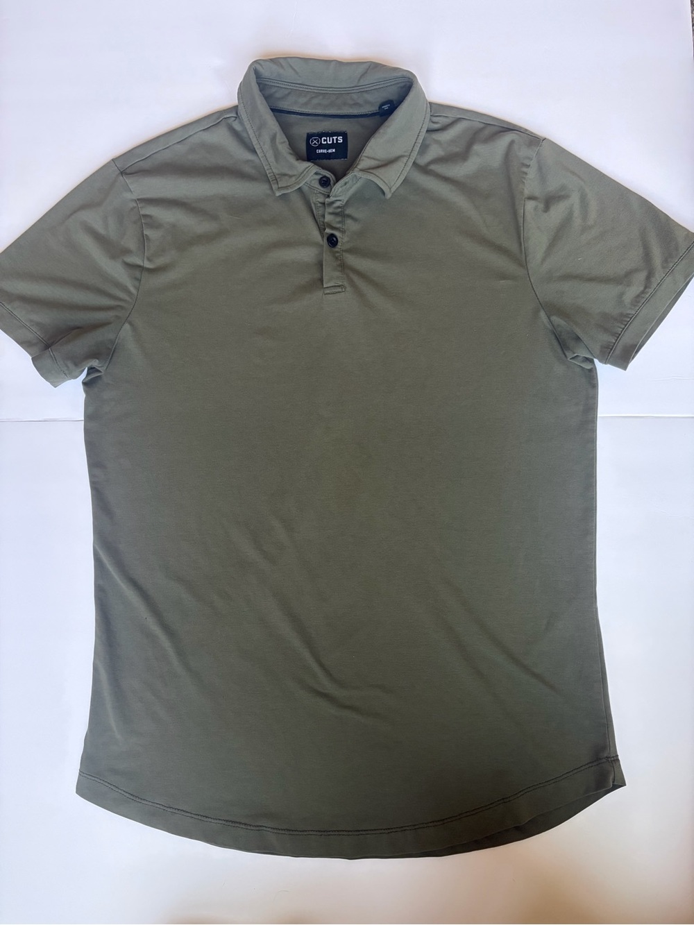 Cuts Clothing Curve-Hem Polo Olive Green Men's Large